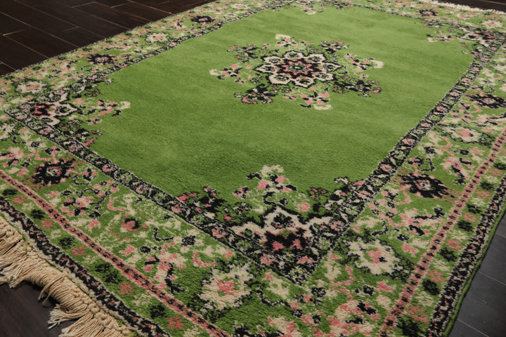 6x8 Lime, Green, Ivory Color Hand Knotted Kerman Wool Arts & Crafts Oriental Rug