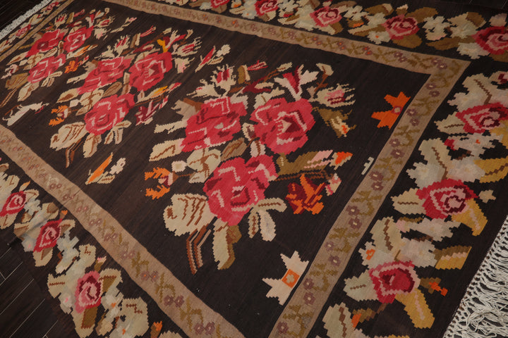 7x14 Brown, Tan, Beige Color Hand Woven Kilim Wool Traditional Oriental Rug