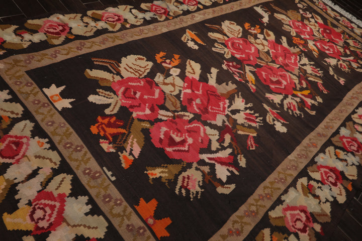 7x14 Brown, Tan, Beige Color Hand Woven Kilim Wool Traditional Oriental Rug