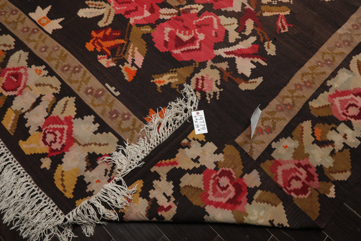 7x14 Brown, Tan, Beige Color Hand Woven Kilim Wool Traditional Oriental Rug