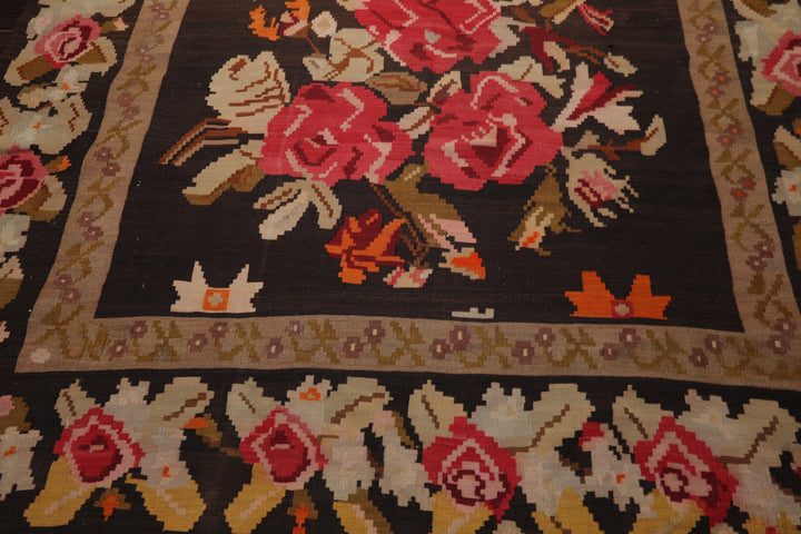 7x14 Brown, Tan, Beige Color Hand Woven Kilim Wool Traditional Oriental Rug