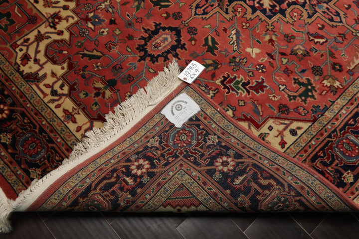 6x9 Rose, Navy, Ivory Color Hand Knotted Heriz Wool Traditional Oriental Rug