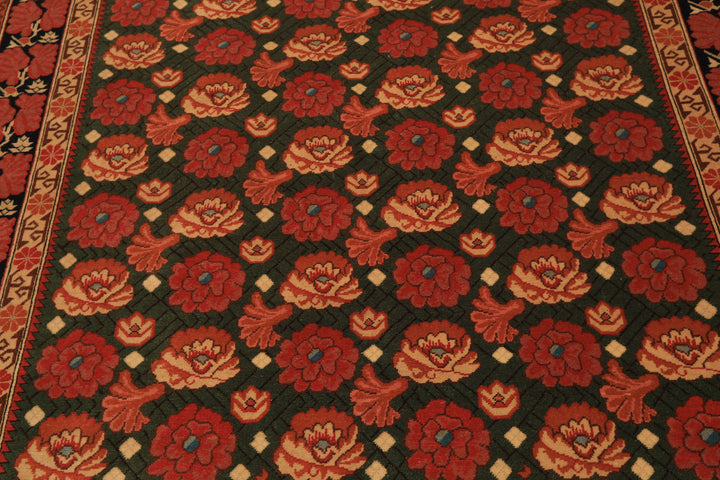 6x9 Green, Rose, Charcoal Color Hand Knotted  Wool Traditional Oriental Rug