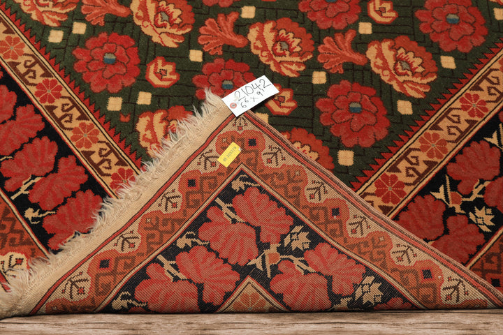 6x9 Green, Rose, Charcoal Color Hand Knotted  Wool Traditional Oriental Rug