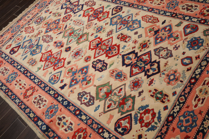 6x8 Ivory, Blush, Red Color Hand Knotted Oushak Wool Traditional Oriental Rug