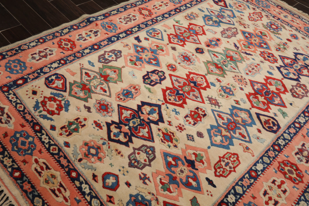 6x8 Ivory, Blush, Red Color Hand Knotted Oushak Wool Traditional Oriental Rug