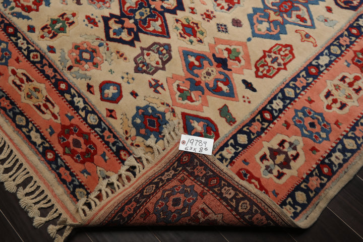 6x8 Ivory, Blush, Red Color Hand Knotted Oushak Wool Traditional Oriental Rug