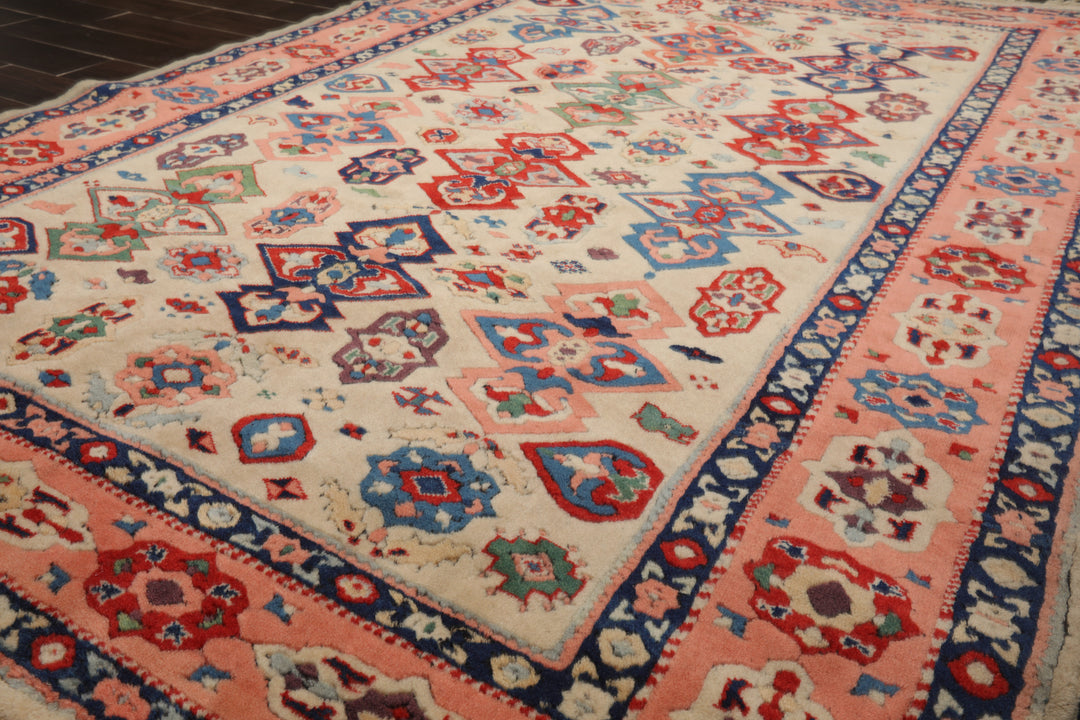 6x8 Ivory, Blush, Red Color Hand Knotted Oushak Wool Traditional Oriental Rug