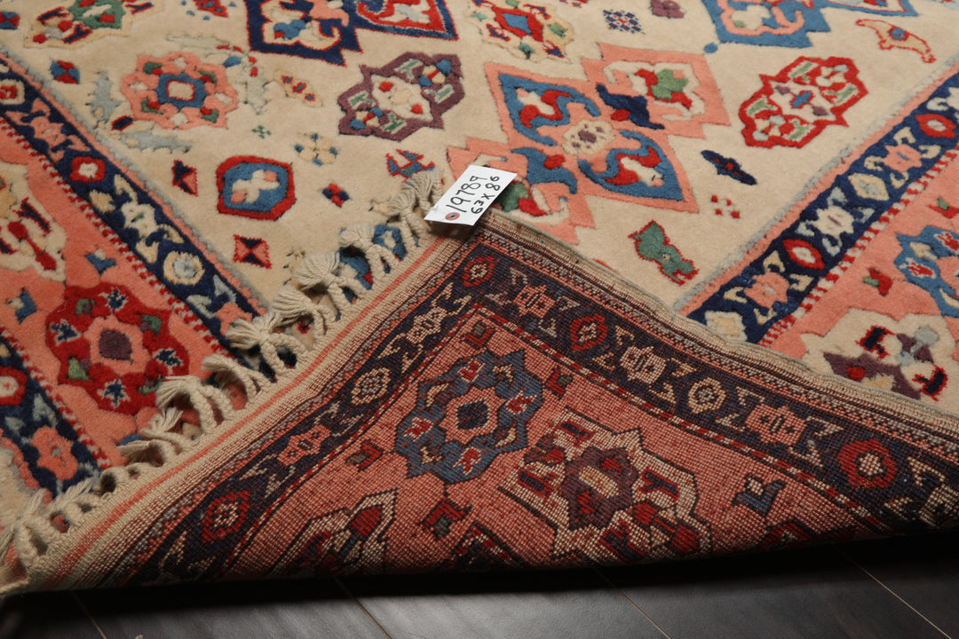 6x8 Ivory, Blush, Red Color Hand Knotted Oushak Wool Traditional Oriental Rug