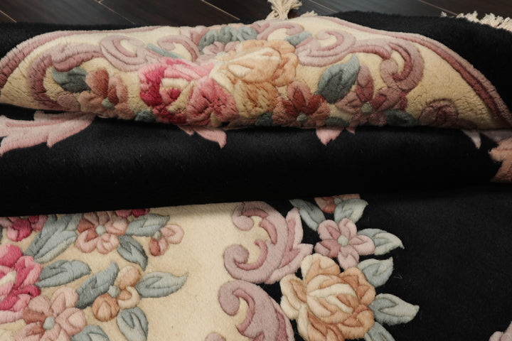 5x8 Black, Ivory, Blush Color Hand Knotted French Aubusson Savonnerie Wool Traditional Oriental Rug