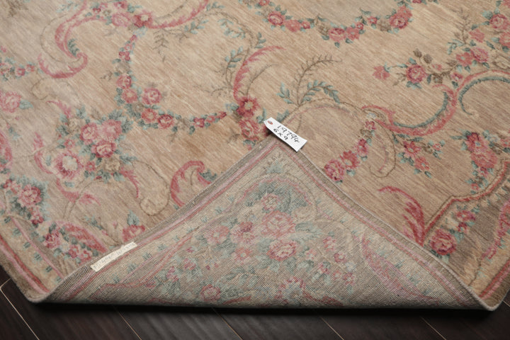 6x9 Beige, Tan, Blush Color Hand Knotted French Aubusson Savonnerie Wool Transitional Oriental Rug