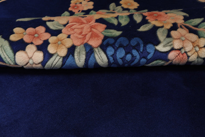 6x9 Royal Blue, Ivory, Blush Color Hand Knotted Chinese Art Deco Wool Traditional Oriental Rug