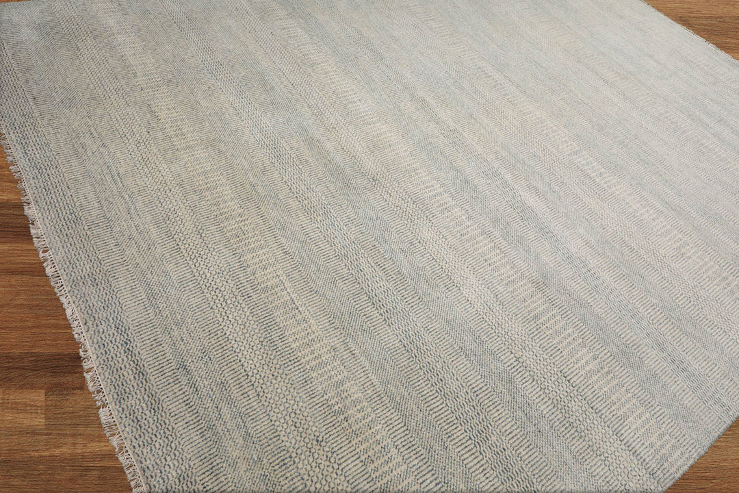 Celeste Rugs Multi Sizes Hand Knotted Oriental Area Rug Grass Wool & Silk Ivory & Slate Modern Contemporary Design