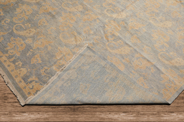 Antique Tibetan Wool Hand Knotted Oriental Area Rug Light Blue Beige 9x12