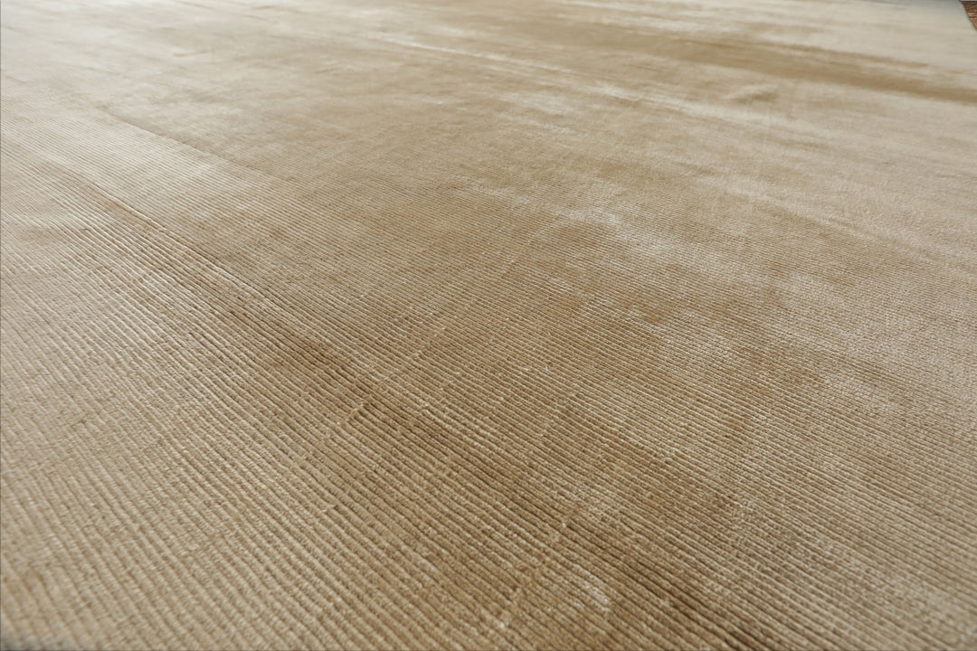 Multi Size Beige Color Hand Knotted Tibetan? Silk Contemporary Oriental Rug