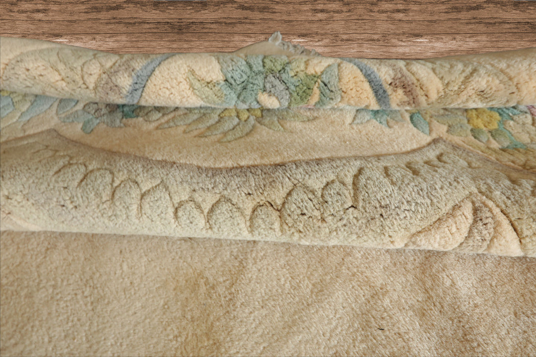 11x18 Beige, Tan, Aqua Color Hand Knotted Aubusson Savonnerie Wool Traditional Oriental Rug