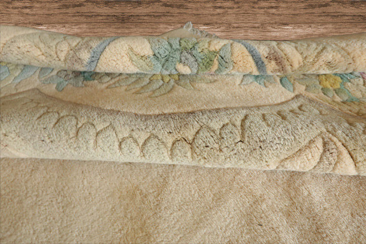 11x18 Beige, Tan, Aqua Color Hand Knotted Aubusson Savonnerie Wool Traditional Oriental Rug