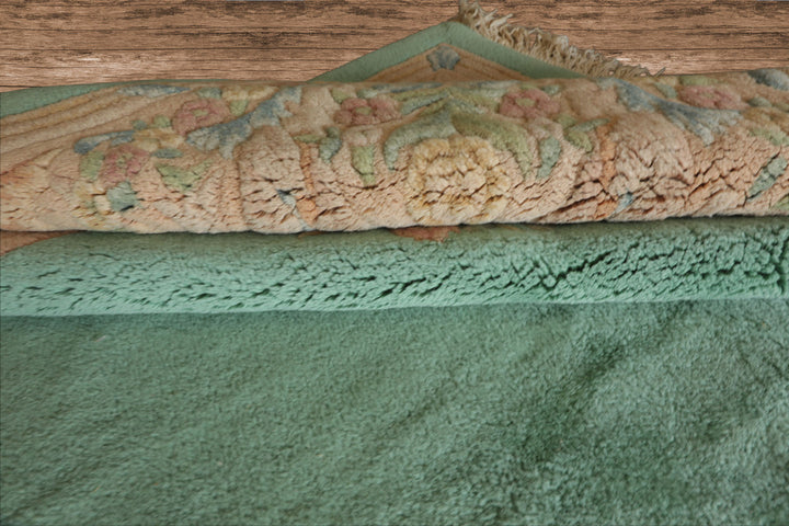 Oversize Sea Foam, Green, Light Peach Color Hand Knotted Aubusson Savonnerie Wool Traditional Oriental Rug