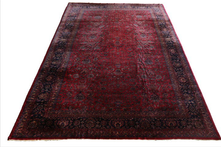 Oversize Deep Wine Red, Midnight Blue, Navy Color Hand Knotted Agra Wool Traditional Oriental Rug
