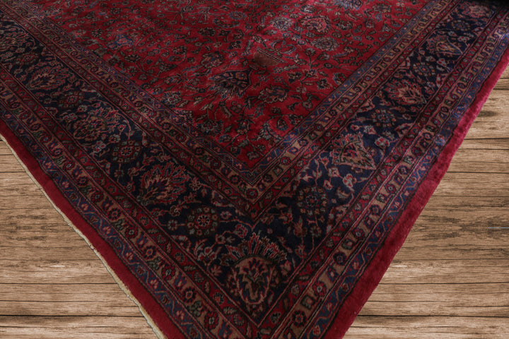 Oversize Deep Wine Red, Midnight Blue, Navy Color Hand Knotted Agra Wool Traditional Oriental Rug