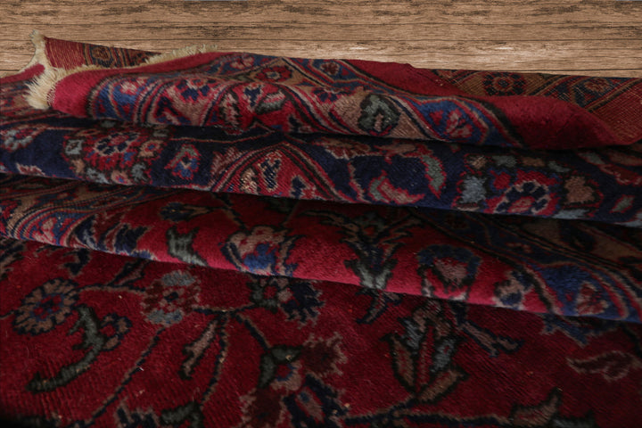Oversize Deep Wine Red, Midnight Blue, Navy Color Hand Knotted Agra Wool Traditional Oriental Rug