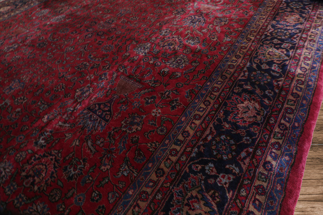 Oversize Deep Wine Red, Midnight Blue, Navy Color Hand Knotted Agra Wool Traditional Oriental Rug