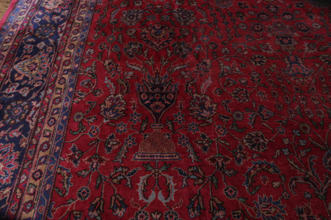 Oversize Deep Wine Red, Midnight Blue, Navy Color Hand Knotted Agra Wool Traditional Oriental Rug