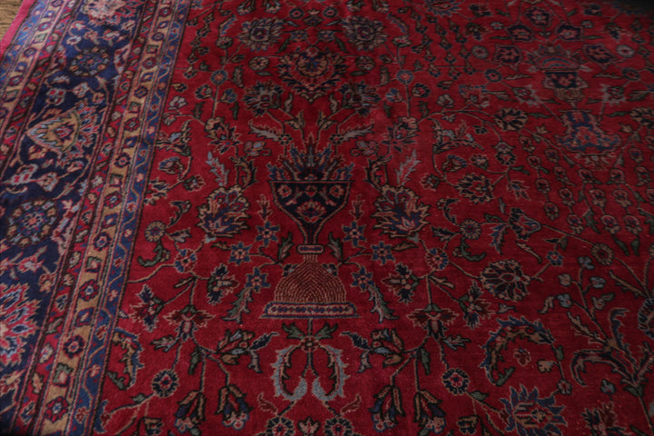 Oversize Deep Wine Red, Midnight Blue, Navy Color Hand Knotted Agra Wool Traditional Oriental Rug