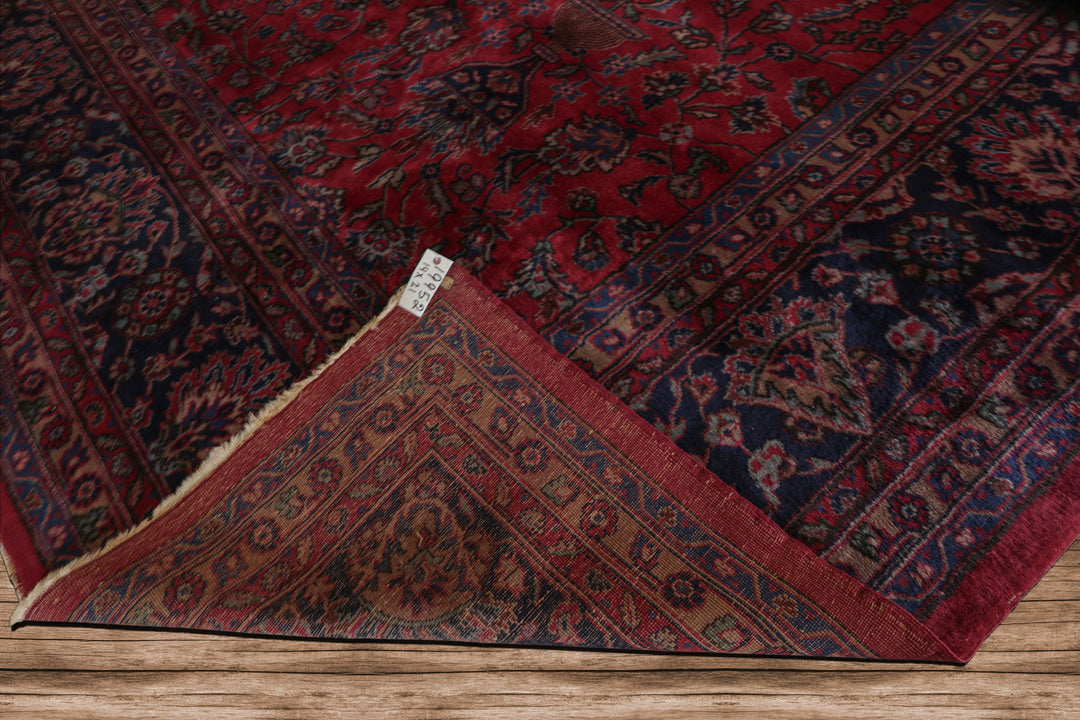 Oversize Deep Wine Red, Midnight Blue, Navy Color Hand Knotted Agra Wool Traditional Oriental Rug