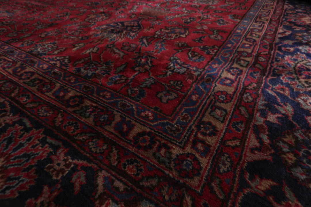 Oversize Deep Wine Red, Midnight Blue, Navy Color Hand Knotted Agra Wool Traditional Oriental Rug