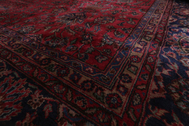 Oversize Deep Wine Red, Midnight Blue, Navy Color Hand Knotted Agra Wool Traditional Oriental Rug