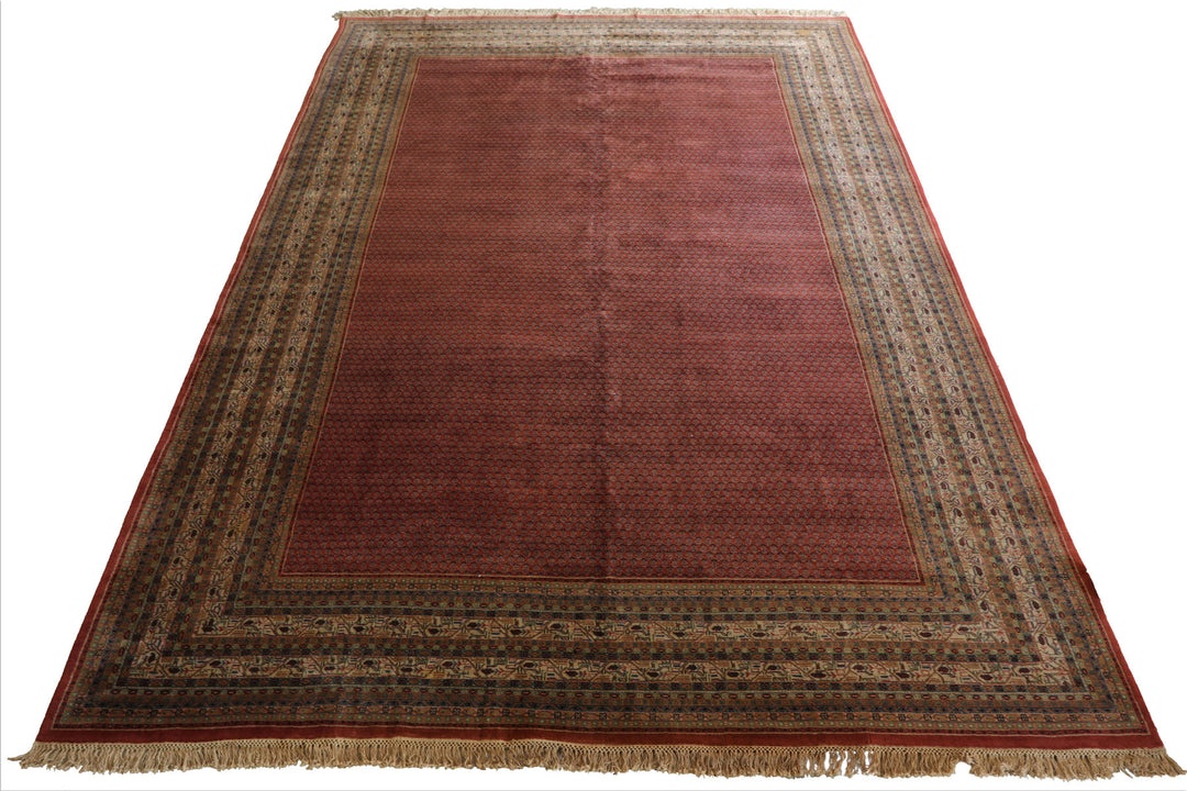12x18 Rust, Rose, Beige Color Hand Knotted Paisley Wool Traditional Oriental Rug