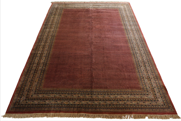 12x18 Rust, Rose, Beige Color Hand Knotted Paisley Wool Traditional Oriental Rug