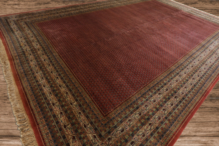 12x18 Rust, Rose, Beige Color Hand Knotted Paisley Wool Traditional Oriental Rug