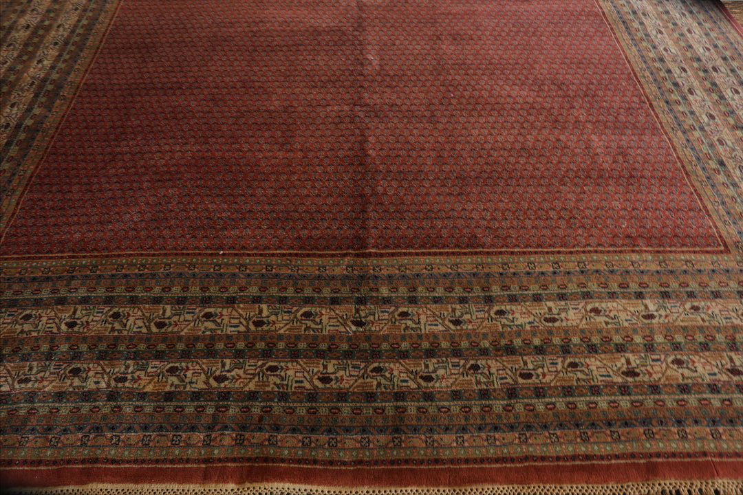 12x18 Rust, Rose, Beige Color Hand Knotted Paisley Wool Traditional Oriental Rug