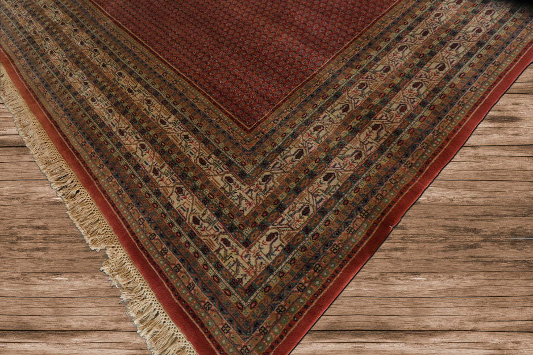 12x18 Rust, Rose, Beige Color Hand Knotted Paisley Wool Traditional Oriental Rug