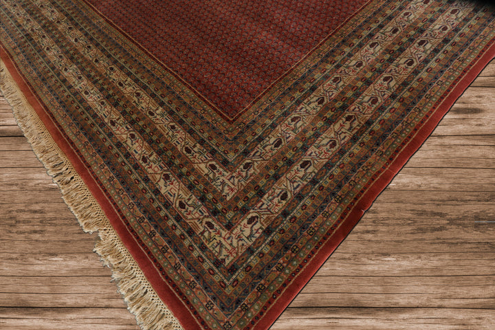 12x18 Rust, Rose, Beige Color Hand Knotted Paisley Wool Traditional Oriental Rug