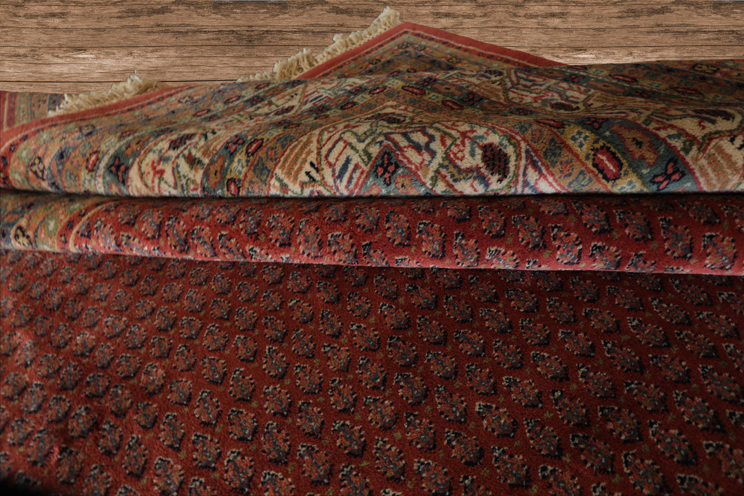 12x18 Rust, Rose, Beige Color Hand Knotted Paisley Wool Traditional Oriental Rug