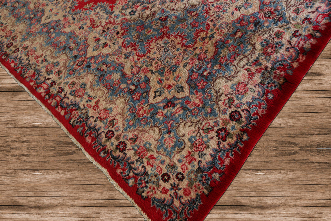 12x18 Red, Aqua, Ivory Color Hand Knotted Kerman Wool Traditional Oriental Rug