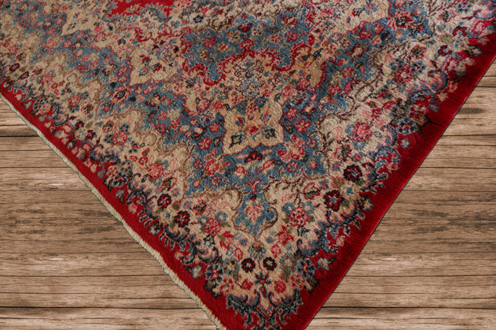 12x18 Red, Aqua, Ivory Color Hand Knotted Kerman Wool Traditional Oriental Rug