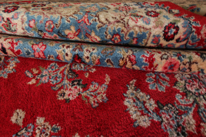 12x18 Red, Aqua, Ivory Color Hand Knotted Kerman Wool Traditional Oriental Rug