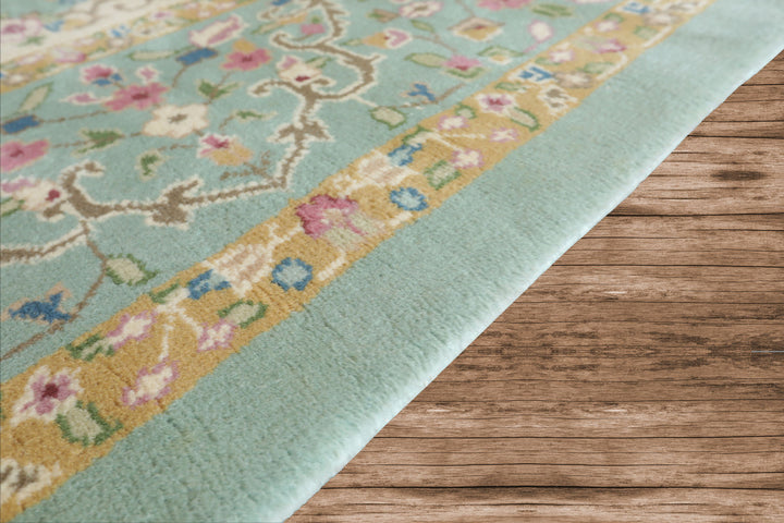 12x15 Sea Foam, Ivory, Brown Color Hand Knotted Kerman Silk Traditional Oriental Rug