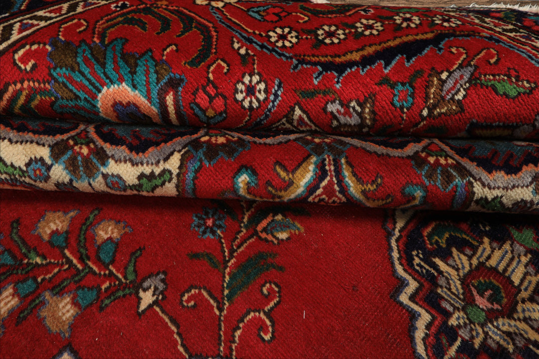 9x12 Red, Ivory, Aqua Color Hand Knotted Tabriz Wool Traditional Oriental Rug