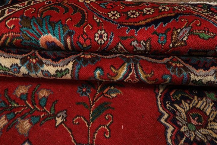 9x12 Red, Ivory, Aqua Color Hand Knotted Tabriz Wool Traditional Oriental Rug