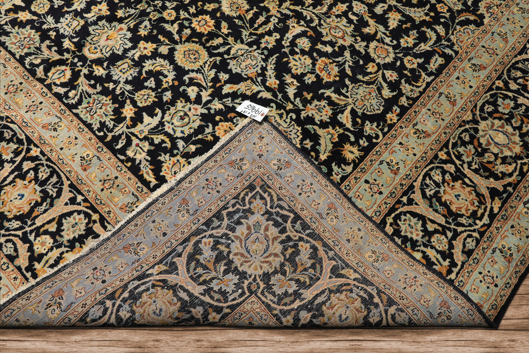 10x14 Black, Ivory, Mint Color Hand Knotted Kashan Wool Traditional Oriental Rug