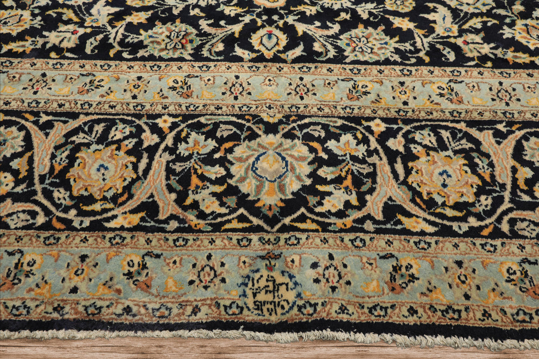 10x14 Black, Ivory, Mint Color Hand Knotted Kashan Wool Traditional Oriental Rug
