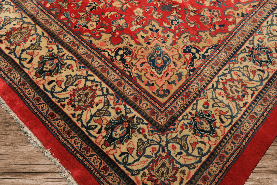 9x13 Rose, Ivory, Blush Color Hand Knotted Mahal Wool Traditional Oriental Rug