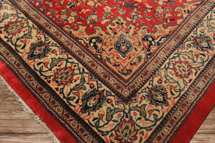 9x13 Rose, Ivory, Blush Color Hand Knotted Mahal Wool Traditional Oriental Rug