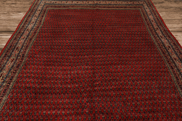 7x11 Tomato Red, Beige, Aqua Color Hand Knotted Persian Boteh Wool Traditional Oriental Rug