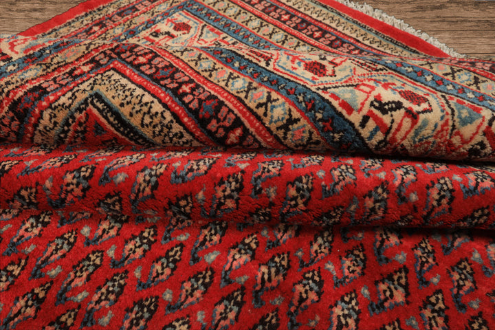 7x11 Tomato Red, Beige, Aqua Color Hand Knotted Persian Boteh Wool Traditional Oriental Rug
